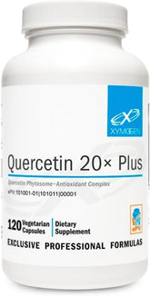 XYMOGEN Quercetina 20× Plus, botella frontal, posible apoyo inmunológico diario.