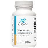 XYMOGEN ALAmax CR, botella con tabletas de 600 mg, apoyo antioxidante para uso diario.