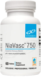 XYMOGEN NiaVasc botella con etiqueta para soporte de lípidos saludables