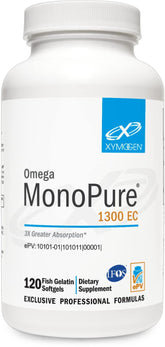 Botella de XYMOGEN Omega MonoPure 1300 EC para soporte diario del corazón.