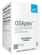 XYMOGEN OSAplex envase-frente muestra presentación de 60 sobres para soporte óseo.