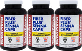 Cápsulas Yerba Prima Fiber Plus Senna en botella, apoyo suave a la regularidad nocturna.
