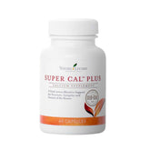 Young Living Super Cal Plus, botella vertido, sugiere un ritual diario para el cuidado de los huesos.