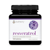 Youtheory Resveratrol Advanced en botella frontal; soporte antioxidante diario.