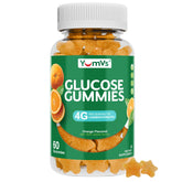 Botella de YUM-V'S con gomitas de glucosa para energía rápida en casa.