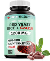 Yuve Arroz de levadura roja 1200 mg con CoQ10 en botella para uso diario.