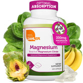 Cápsulas Zahler de magnesio citrato bioactivo 200 mg para absorción óptima.