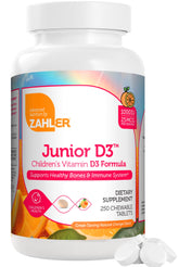 Zahler Junior D3 tabletas naranjas masticables para niños, apoyo a huesos.