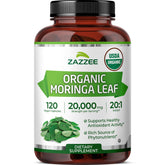 Zazzee Moringa orgánica: cápsulas veganas de 120 unidades para uso diario.