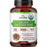 Valeriana orgánica Zazzee 10-1, extracto concentrado, cápsulas fáciles de usar.