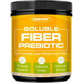 ZEBORA fibra soluble sin sabor con acacia en envase, apoyo digestivo suave.