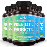 Botella Zentastic Probiotics con cápsulas de liberación retardada para la digestión.