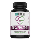 ZHOU Resveratrol: etiqueta del producto destaca capsulas y beneficios antioxidantes