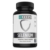 Zhou Selenium cápsulas 200 mcg, botella frontal para apoyo diario de la salud celular