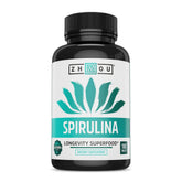 ZHOU Spirulina Tablets en botella, fuente natural de vitalidad diaria.