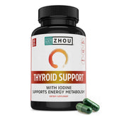 ZHOU Thyroid Support: botella con cápsulas para soporte tiroideo y energía sostenida.