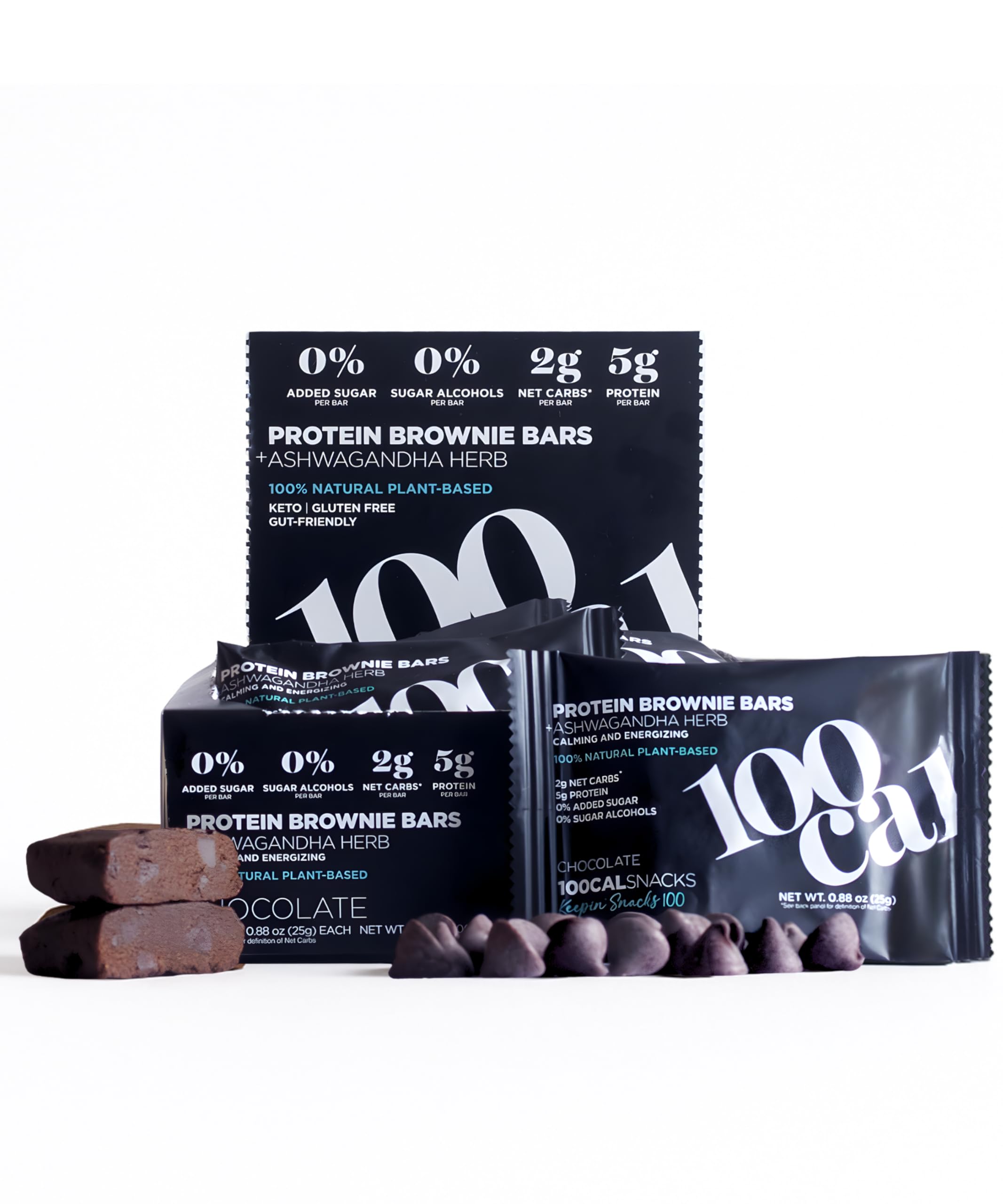 100Cal barra chocolate brownie, empaque compacto para snack saludable y conveniente.