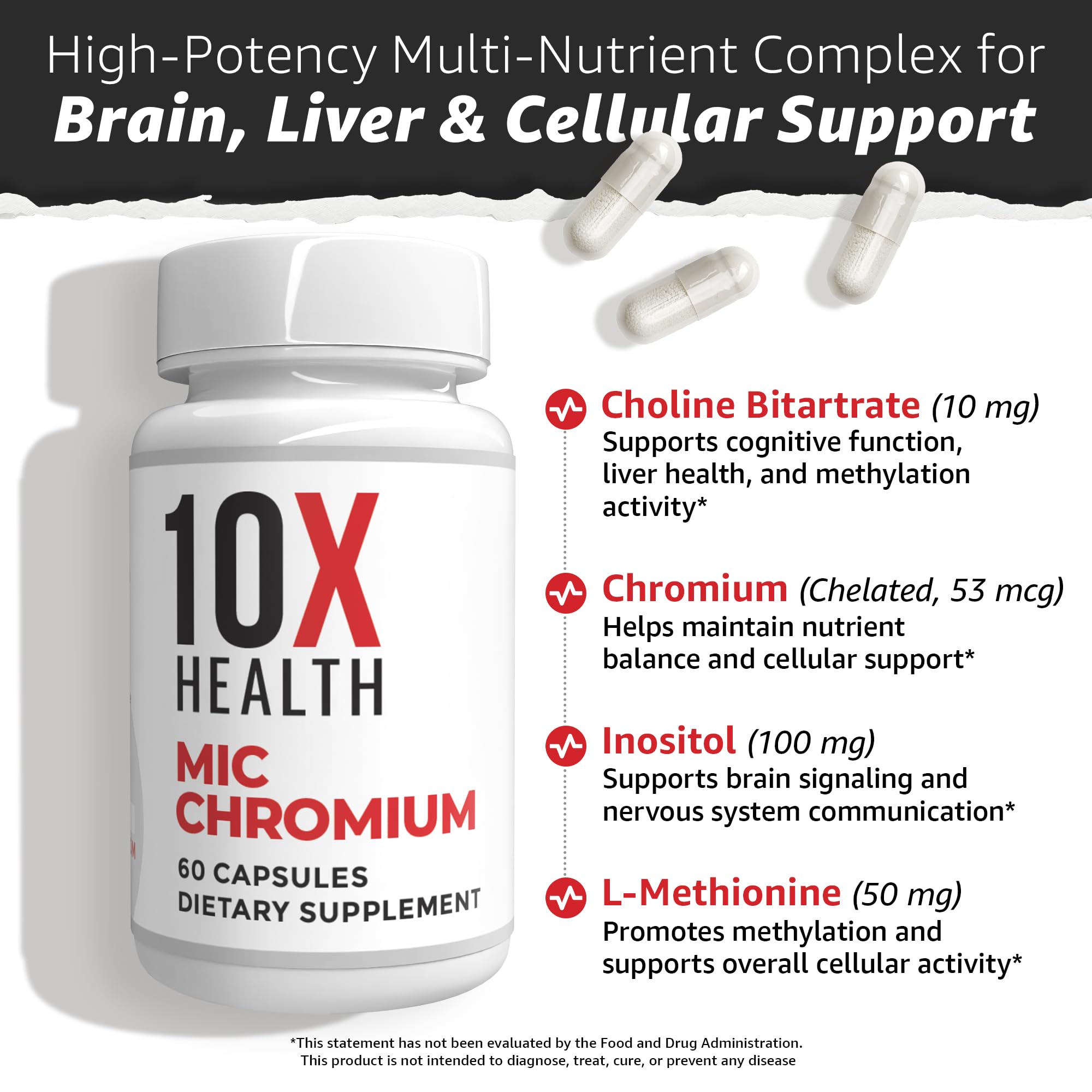 Cápsulas de colina e inositol de 10X Health System
