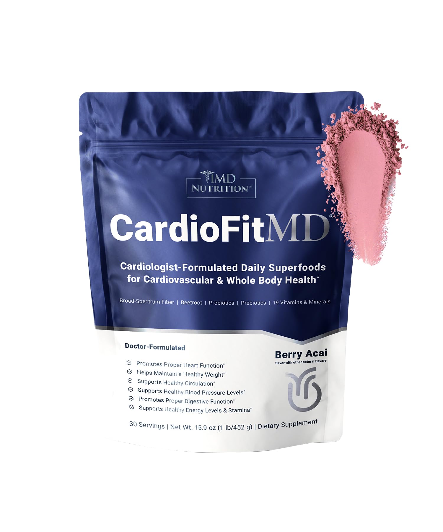 1MD Nutrition CardioFitMD: bebida superalimento con fibra para bienestar diario.
