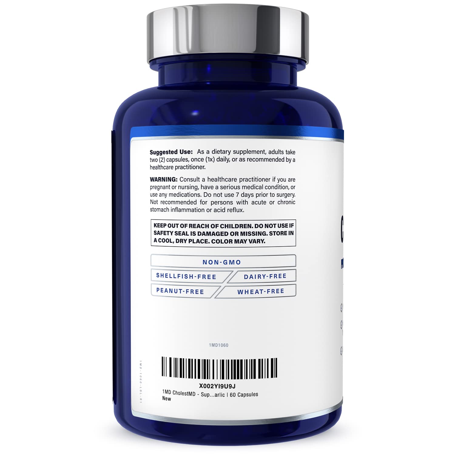 1MD CholestMD ingredients illustration highlights olive leaf, bergavit, garlic and niacin