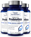 Botella de 1MD Complete Probiotics Platinum para uso diario y soporte digestivo.