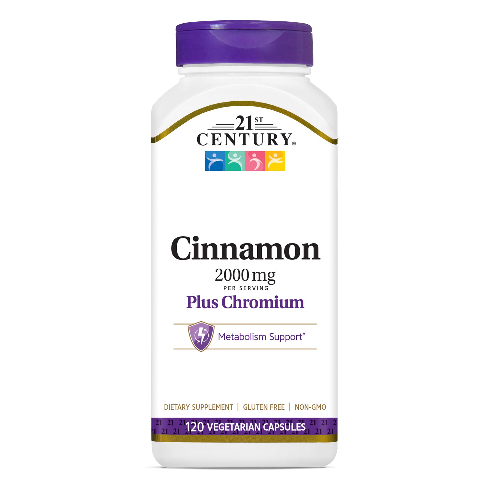 Cápsulas 21st Century Cinnamon Plus Chromium frente al envase, apoyo al metabolismo de carbohidratos