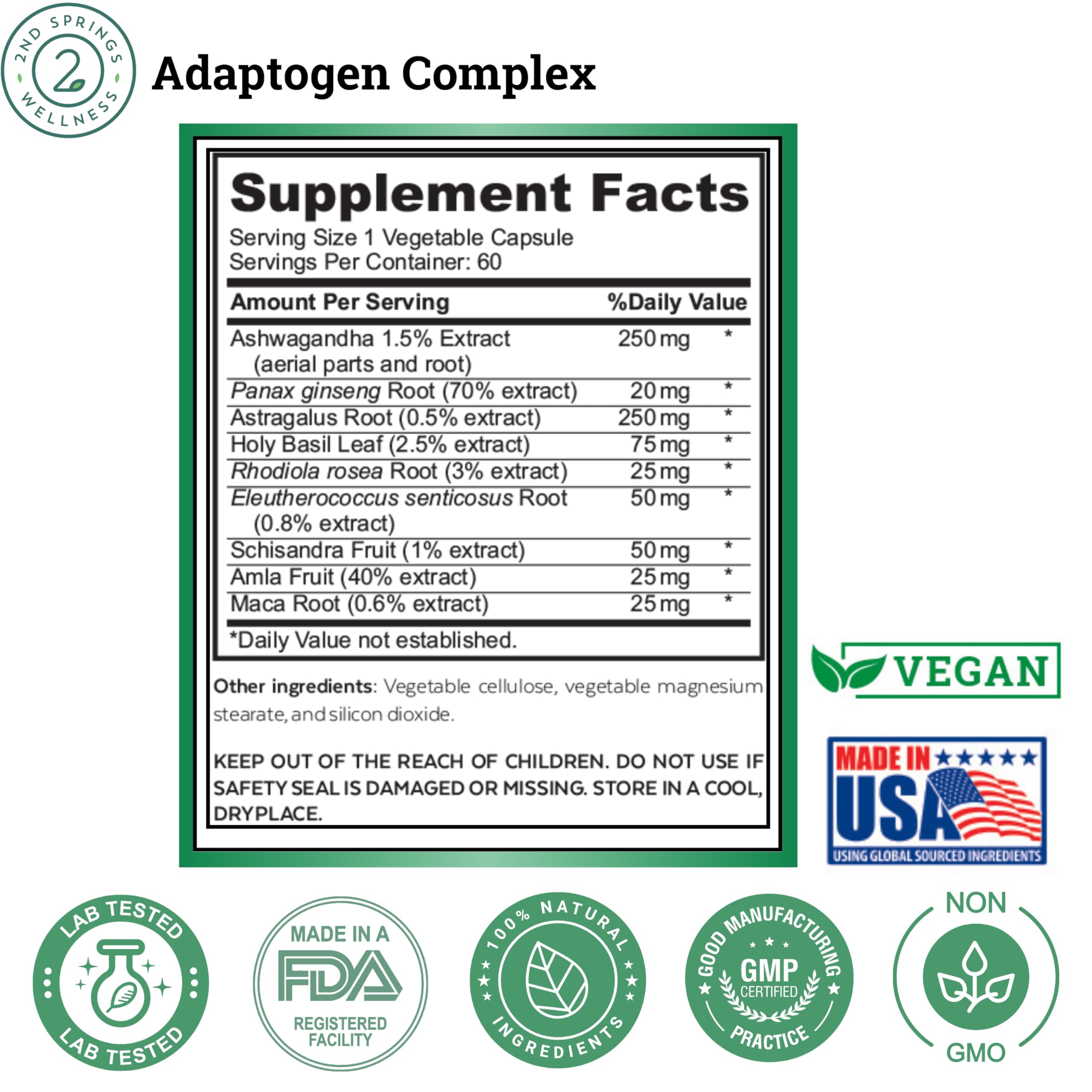 2nd Springs Adaptogen Complex, capsulas-en-frasco: dosis diaria conveniente.