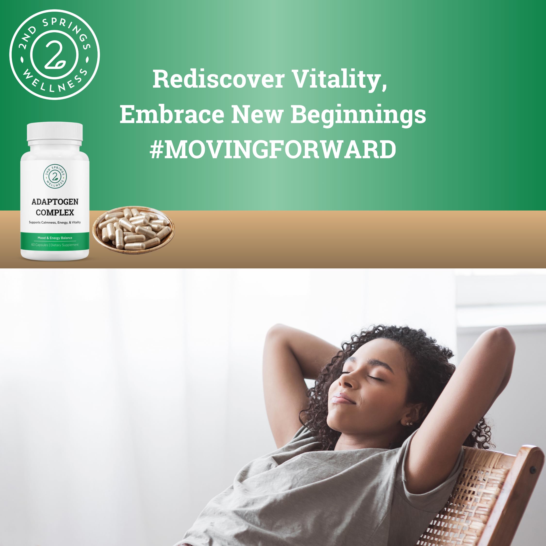 2nd Springs Adaptogen Complex, uso-diario: promueve equilibrio mental y físico.