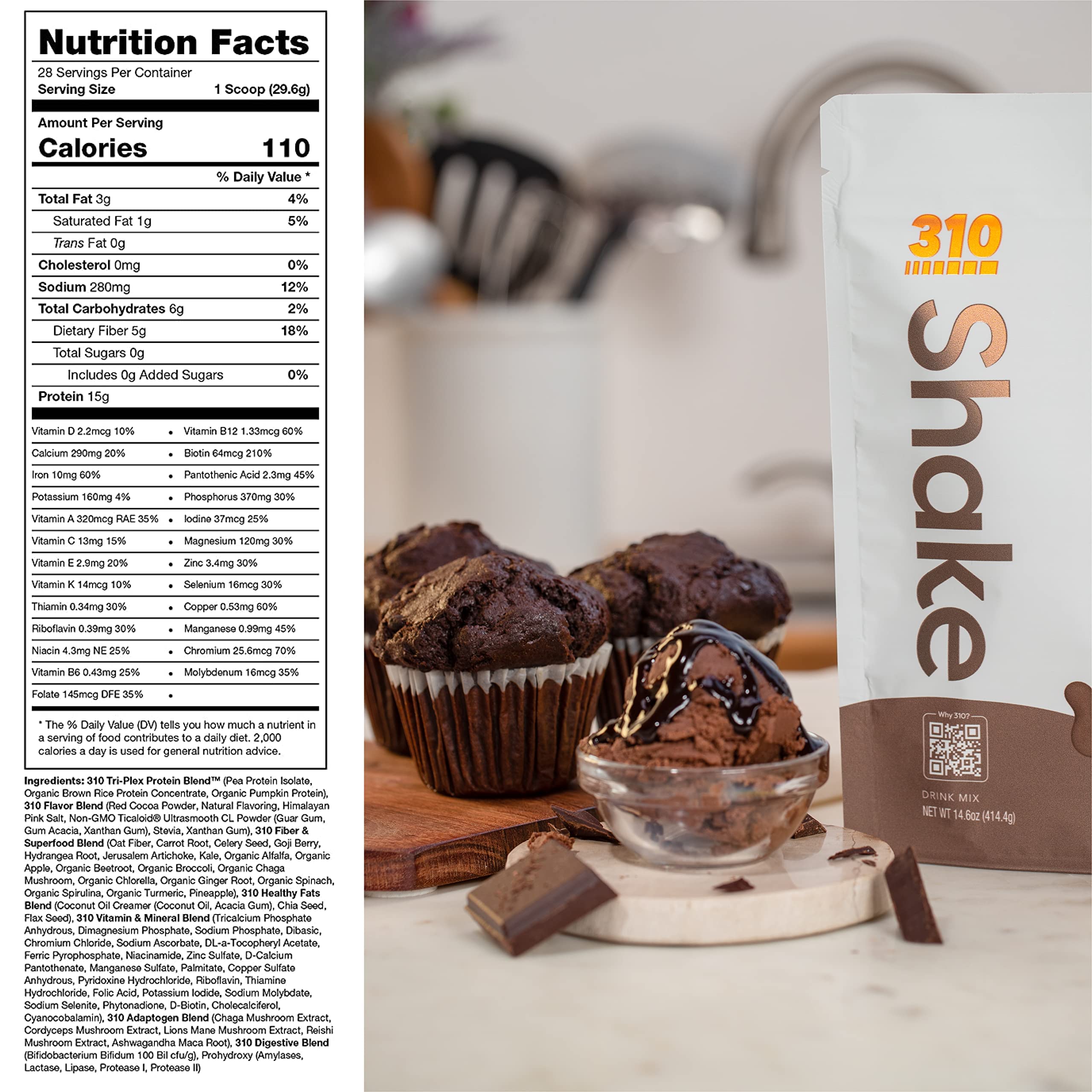 310 Nutrition proteina vegetal Chocolate Bliss para entrenamientos y desayunos.