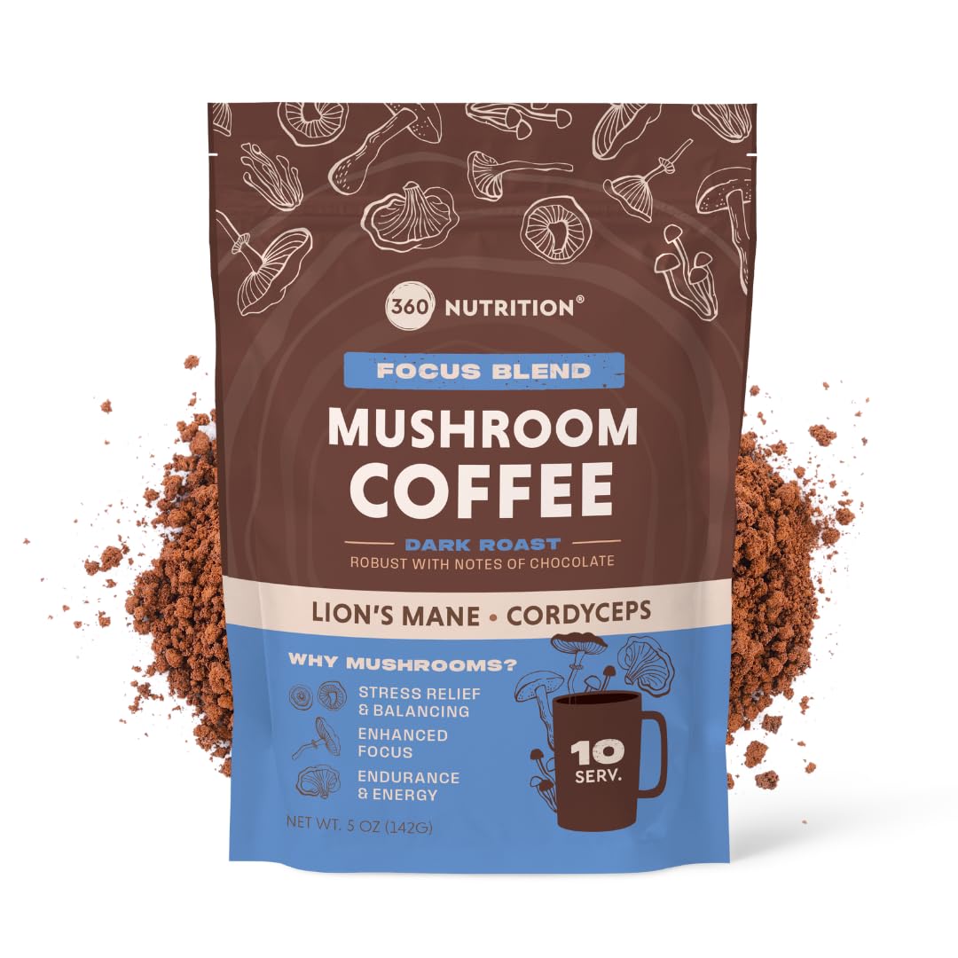 Café instantáneo 360 Nutrition con cordyceps para enfoque sostenido.