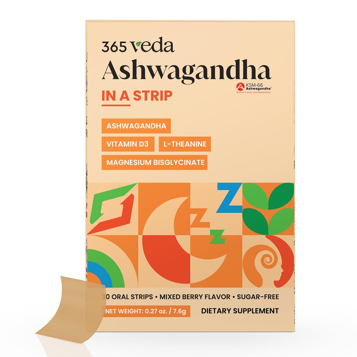 365veda tira oral de ashwagandha con sabor frambuesa para uso diario