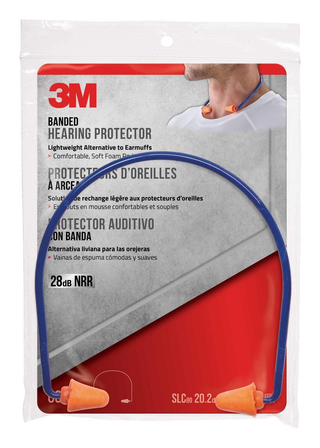 Protector auditivo 3M con banda para uso en obras y reducción de ruido.