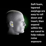 Inserción fácil de tapones Earsoft amarillo neón para protección auditiva rápida