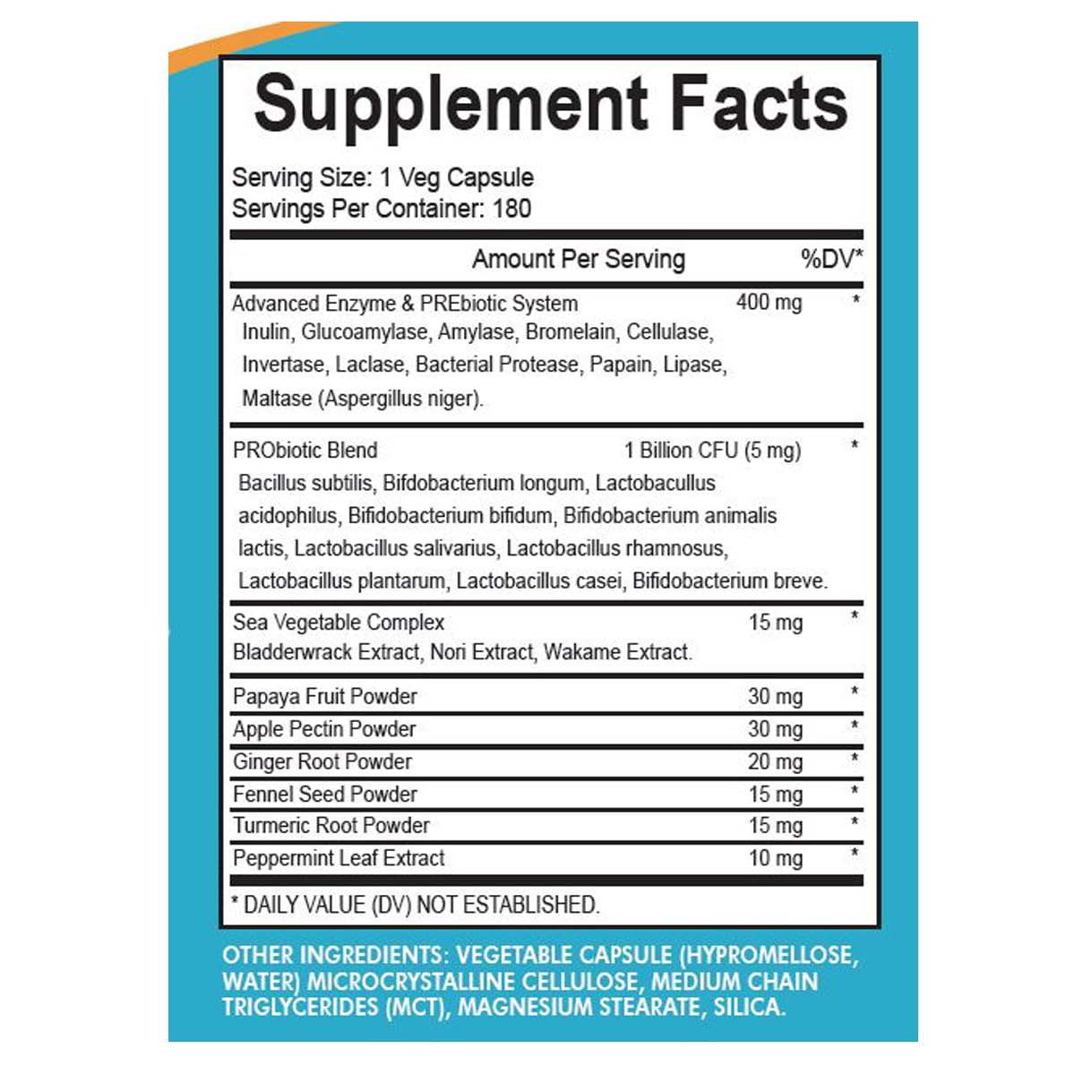 4 TOP CARE H4U Digestive Enzymes etiqueta frontal con información de la fórmula vegetariana