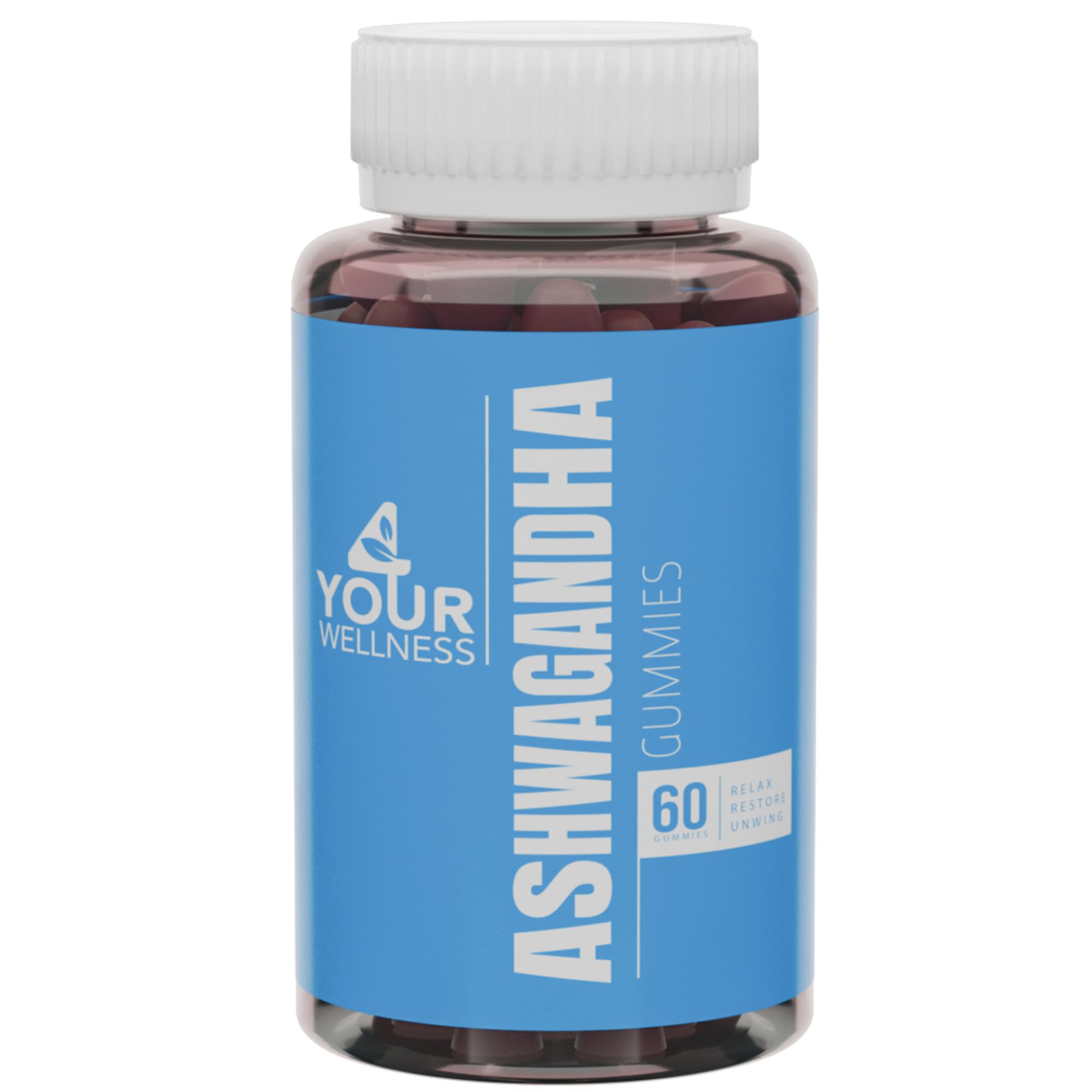 4 Your Wellness gomitas Ashwagandha, botella visible, apoyo a la calma diaria.