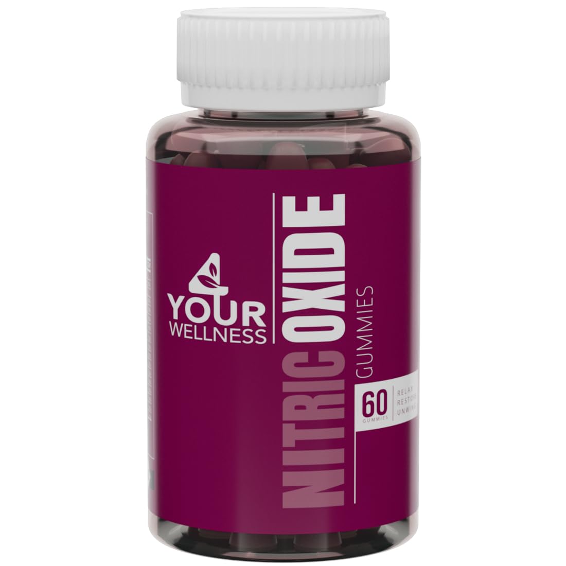 4 Your Wellness Nitric Oxide Gummies, botella con etiqueta y posible apoyo circulatorio.