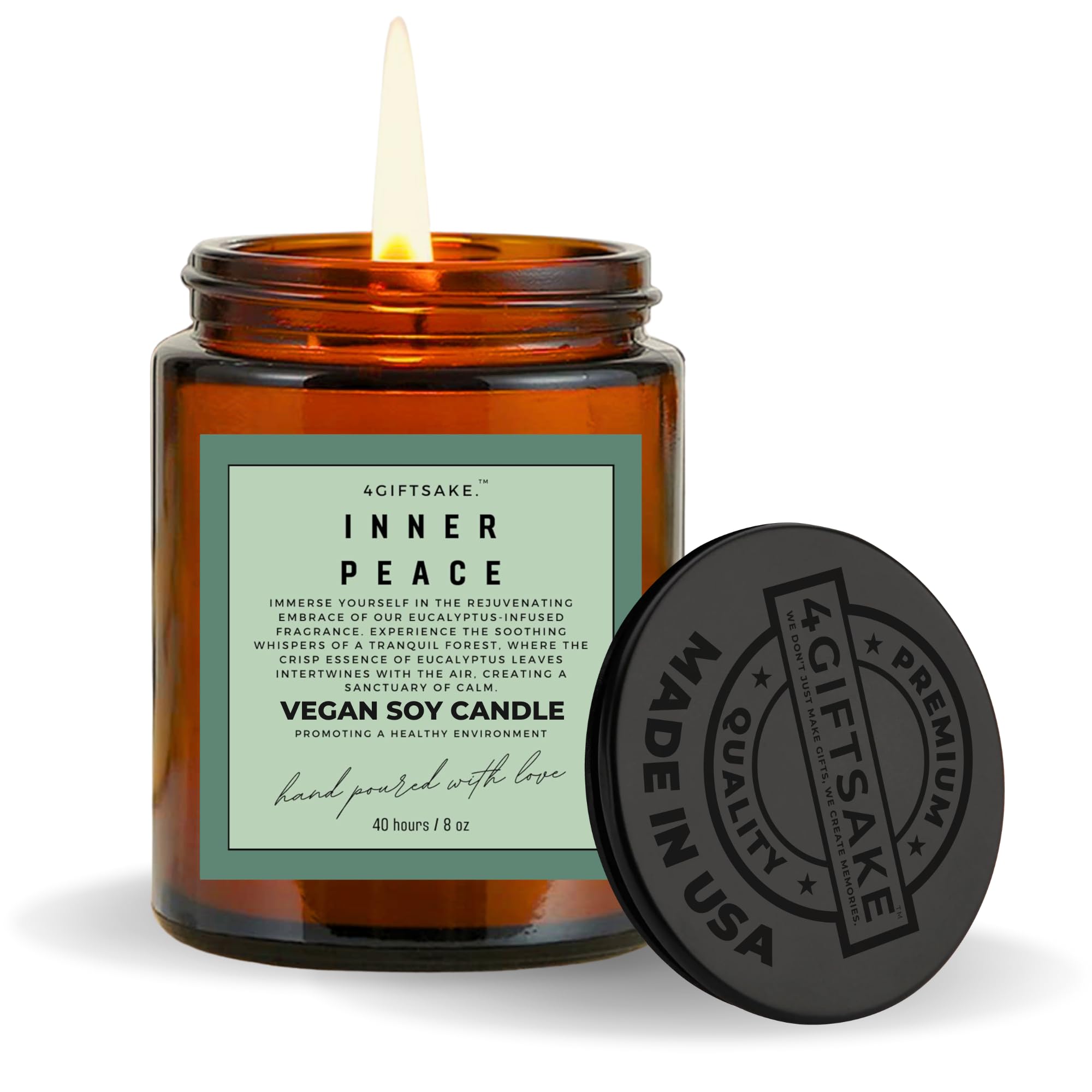 Vela 4GiftSake 8oz con eucalipto, aroma para paz e interioridad