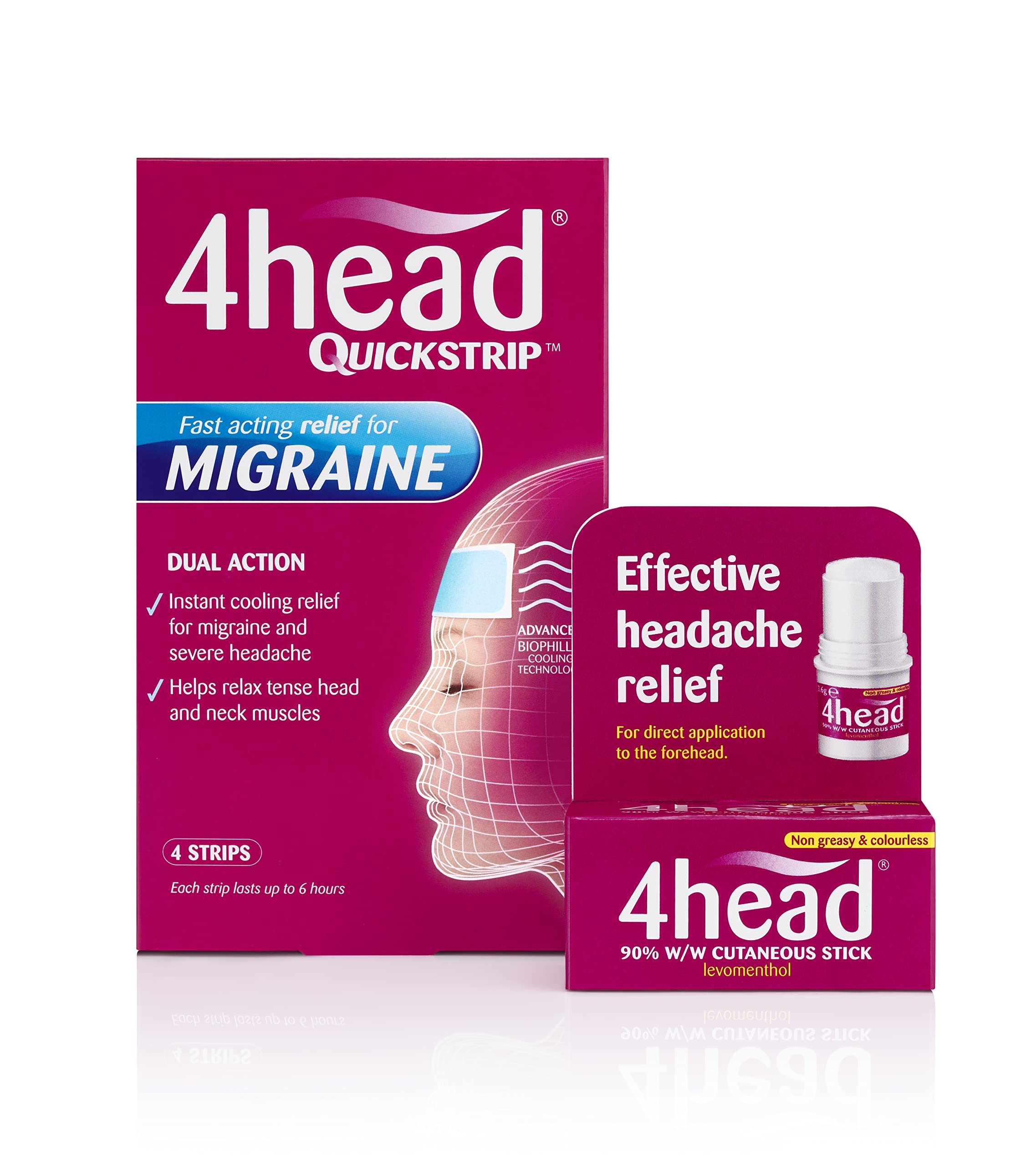 4Head Quickstrip: empaque de 4 tiras para dolor de cabeza