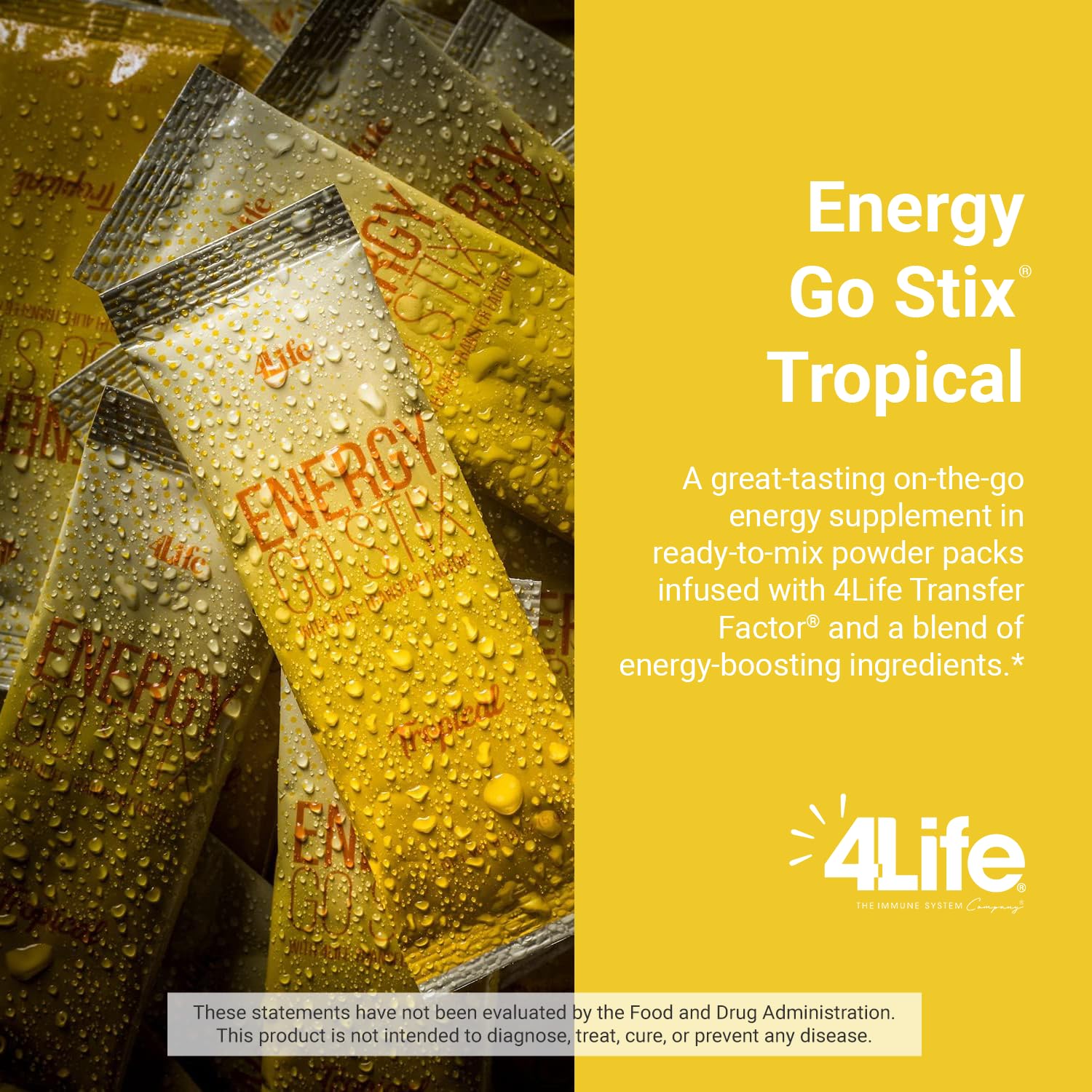 4Life Energy Go Stix, sabor tropical pina mango, experiencia refrescante para recargar energías