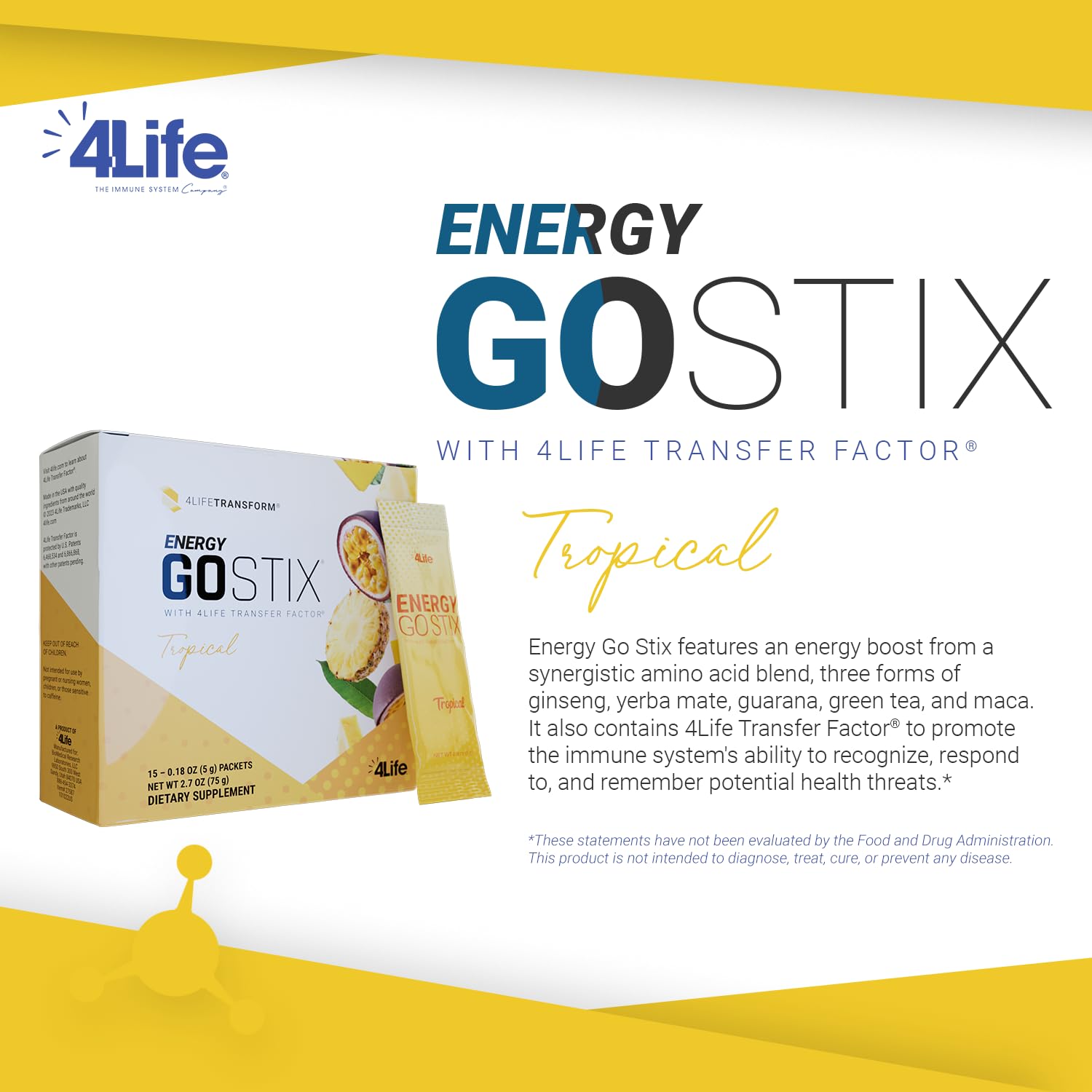 4Life Energy Go Stix, extracto té verde cafeína, impulso suave para la mañana