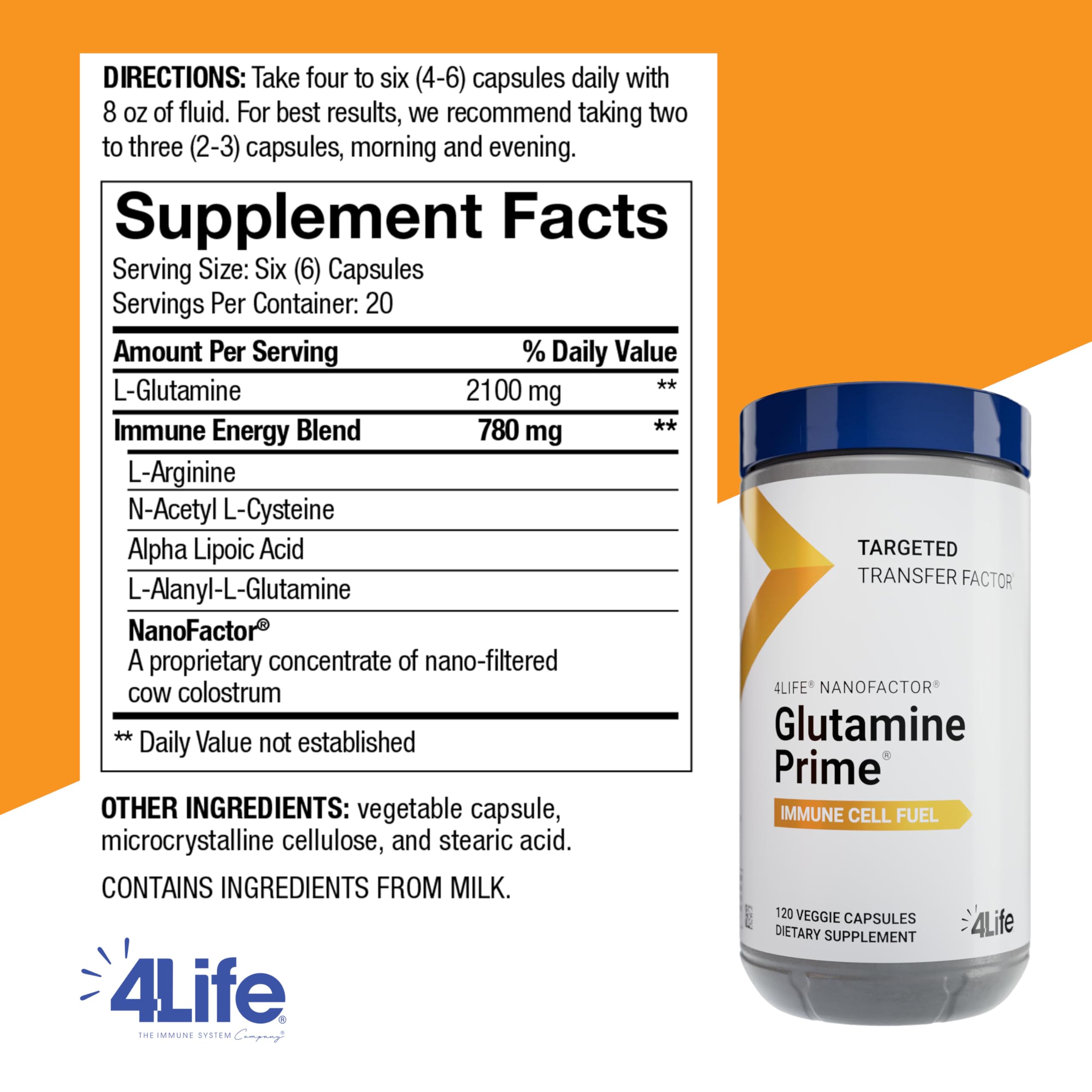 4Life Glutamine Prime: cápsulas vegetales listas para defender la inmunidad.