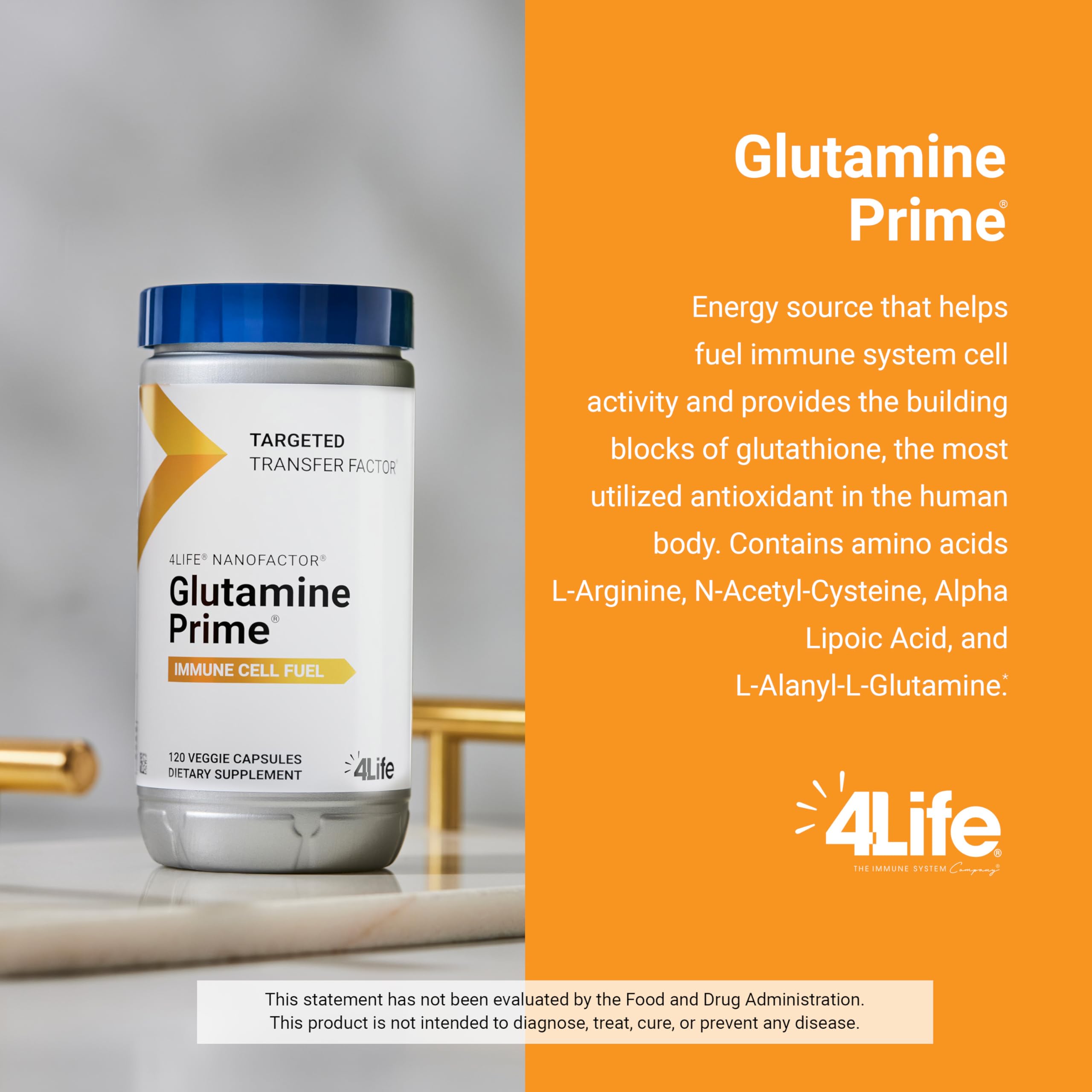 4Life Glutamine Prime: dosis diaria para apoyo de las células inmunitarias.