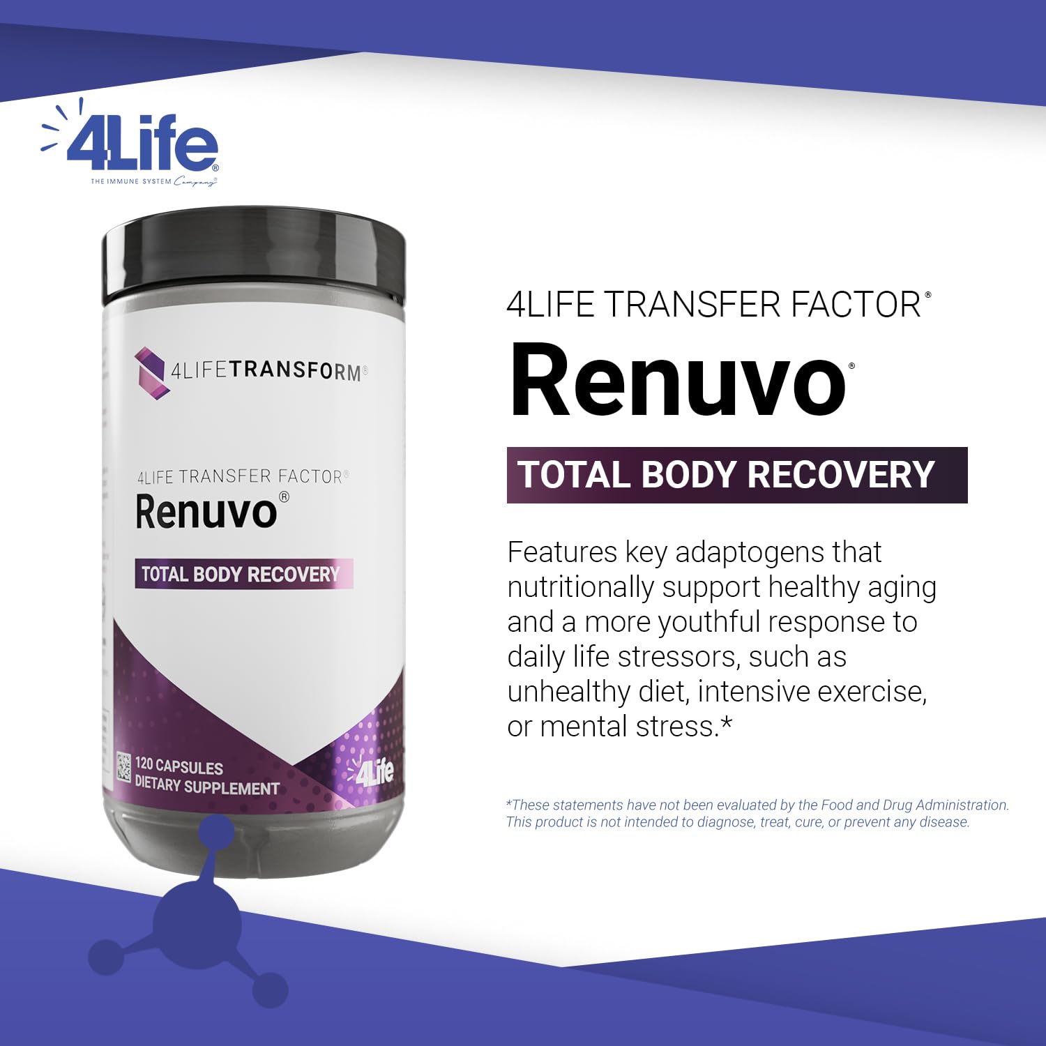 4Life Renuvo etiqueta detalle, información del producto cerca de la vista