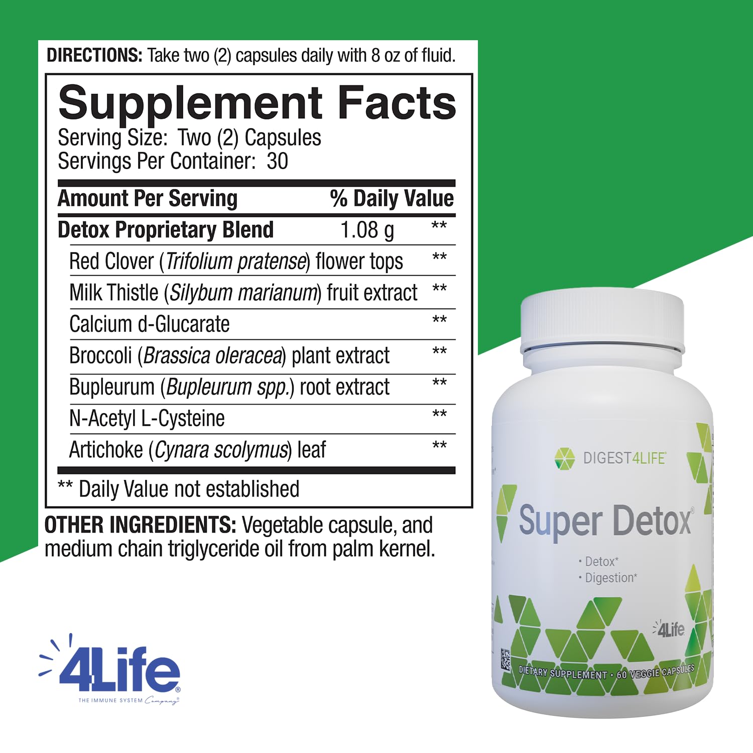 4Life Super Detox cápsulas en mano, conveniente dosis diaria para bienestar