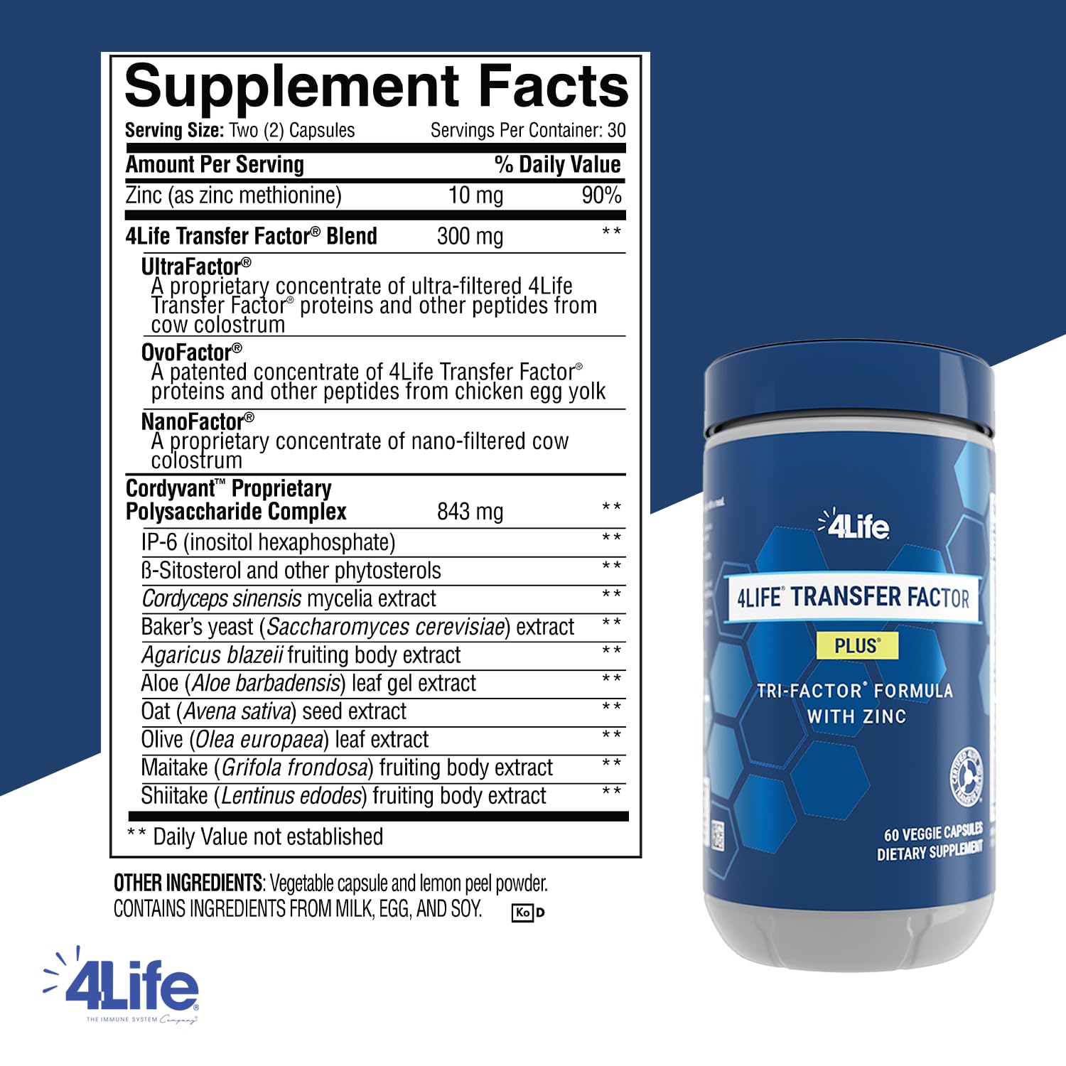 Bote con cápsulas de 4Life Transfer Factor Plus, fácil de incorporar a la rutina diaria.