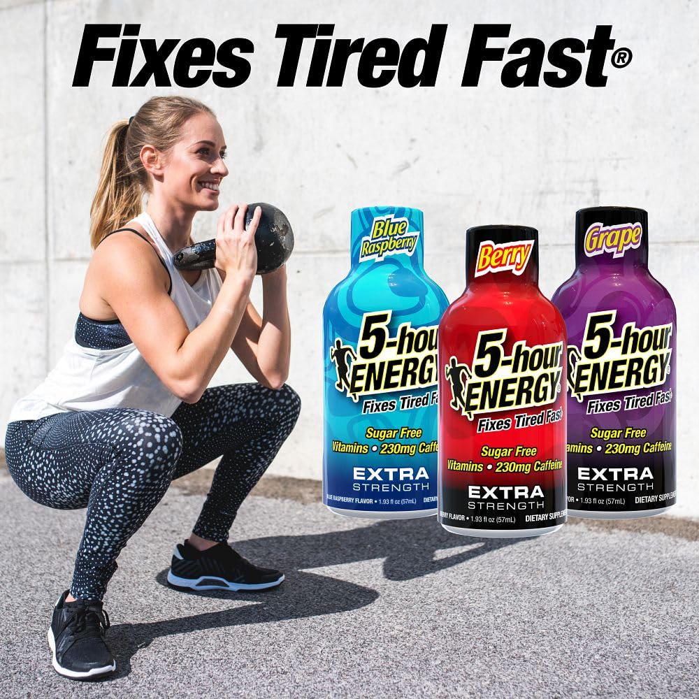 5-hour ENERGY Extra Strength, botella portátil, acceso rápido en caminatas.