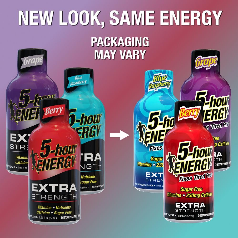 5-hour ENERGY Extra Strength, formato compacto, perfecto para bolso o mochila.