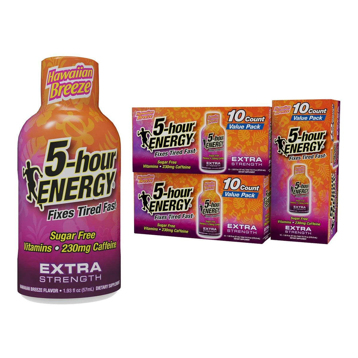 5-hour ENERGY Extra Strength Hawaiian Breeze, botella frontal, impulso rápido para el día