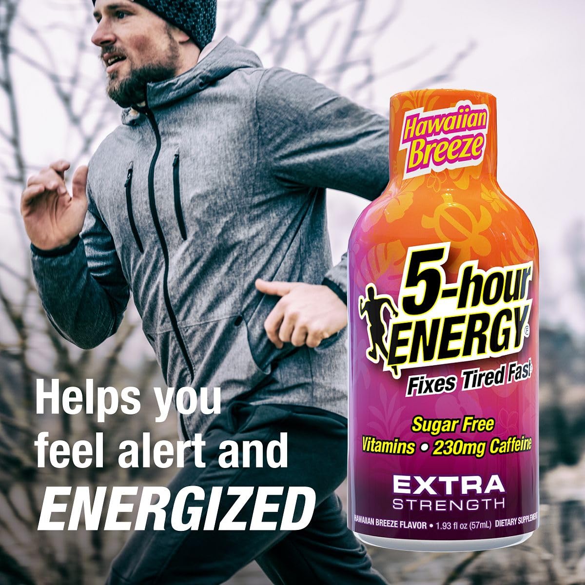 5-hour ENERGY Extra Strength Hawaiian Breeze, detalle de etiqueta, cafeína para enfoque