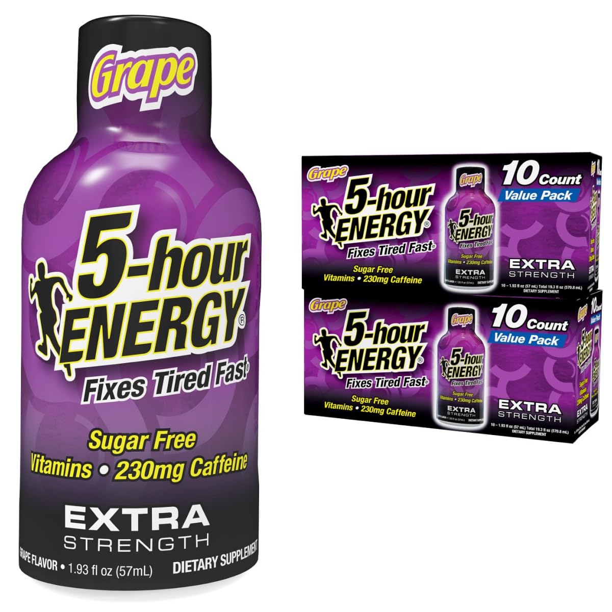 Shot de 5-hour ENERGY sabor uva, energía rápida para empezar el día.